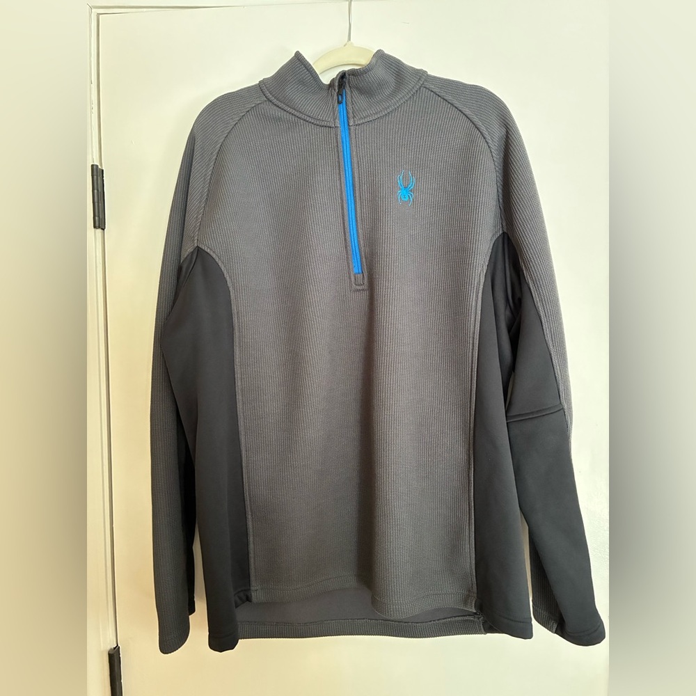 Spyder Men's Outbound Half Zip Sweater in gray, black, and electric blue
